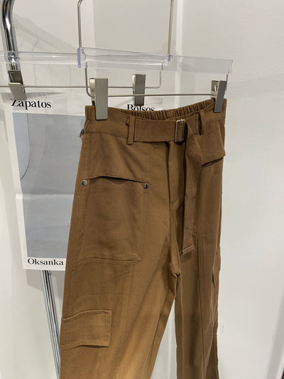 Belted Baggy Cargo Trousers - Chocolate Brown