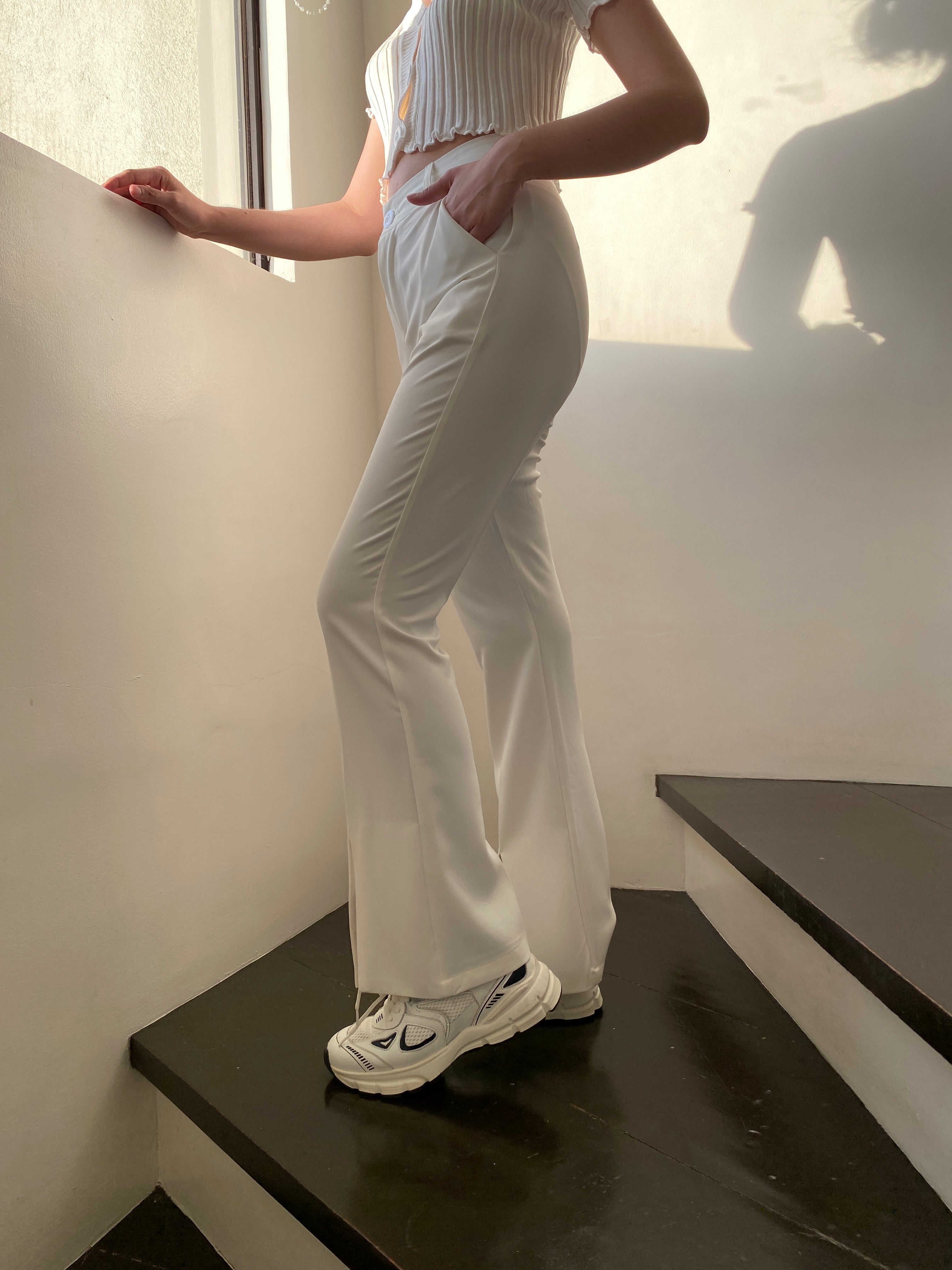 Split Hem Flared Trousers - White – COPPER