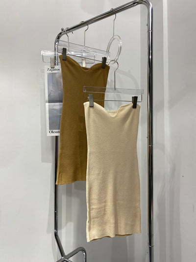 Knitted Tube Mini Dress - Wood