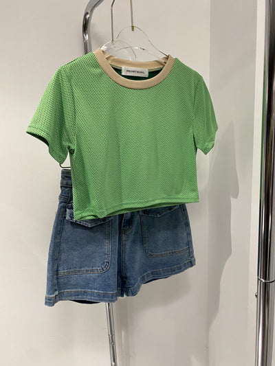 Color Contrast Cropped Tee - Lime