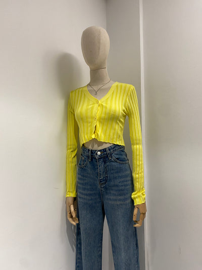 Ribbed Knit Cardigan - Lemon