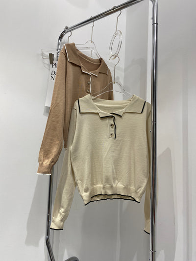 Knitted Polo Sweatshirt - Almond