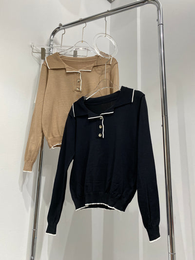 Knitted Polo Sweatshirt - Black