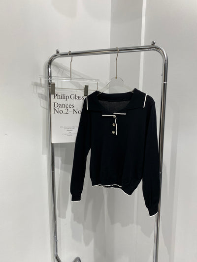 Knitted Polo Sweatshirt - Black