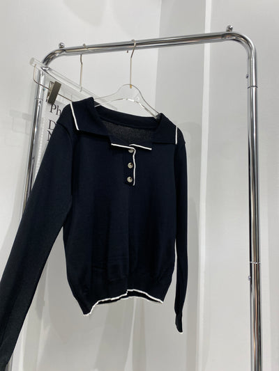 Knitted Polo Sweatshirt - Black