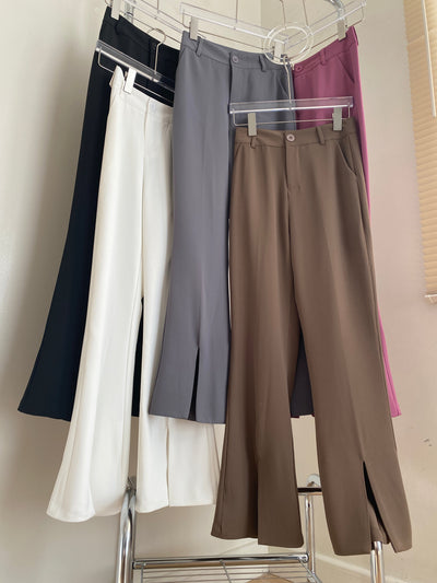 Split Hem Flared Trousers - Smoke
