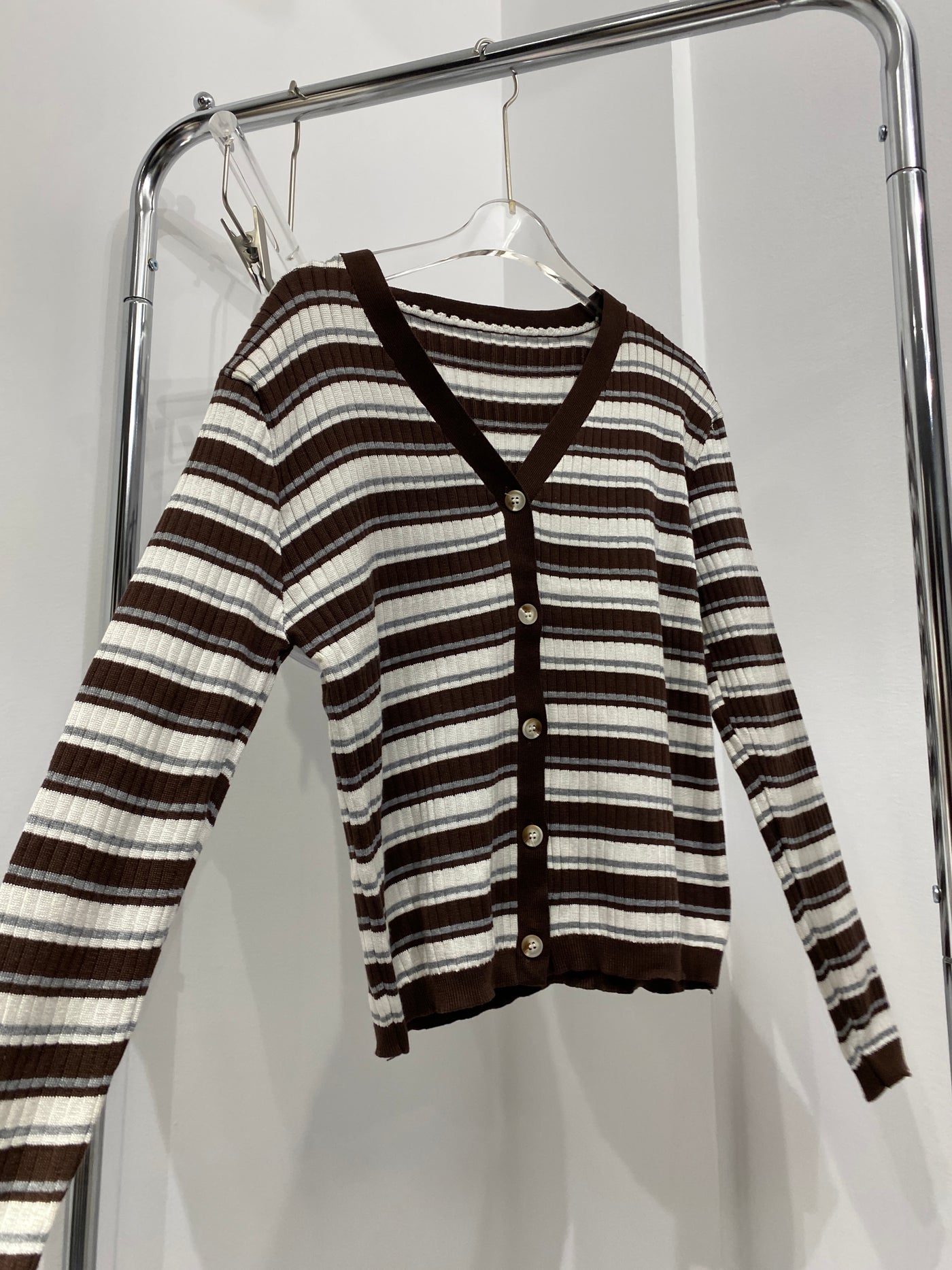 Stripped Knit Cardigan - Chocolate