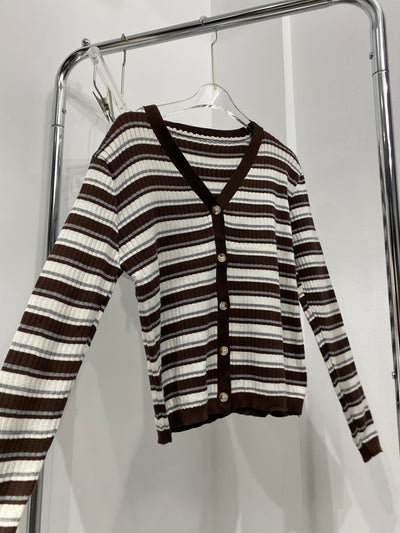 Stripped Knit Cardigan - Chocolate