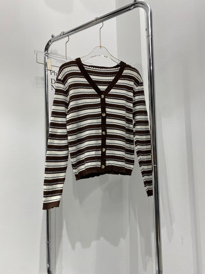 Stripped Knit Cardigan - Chocolate