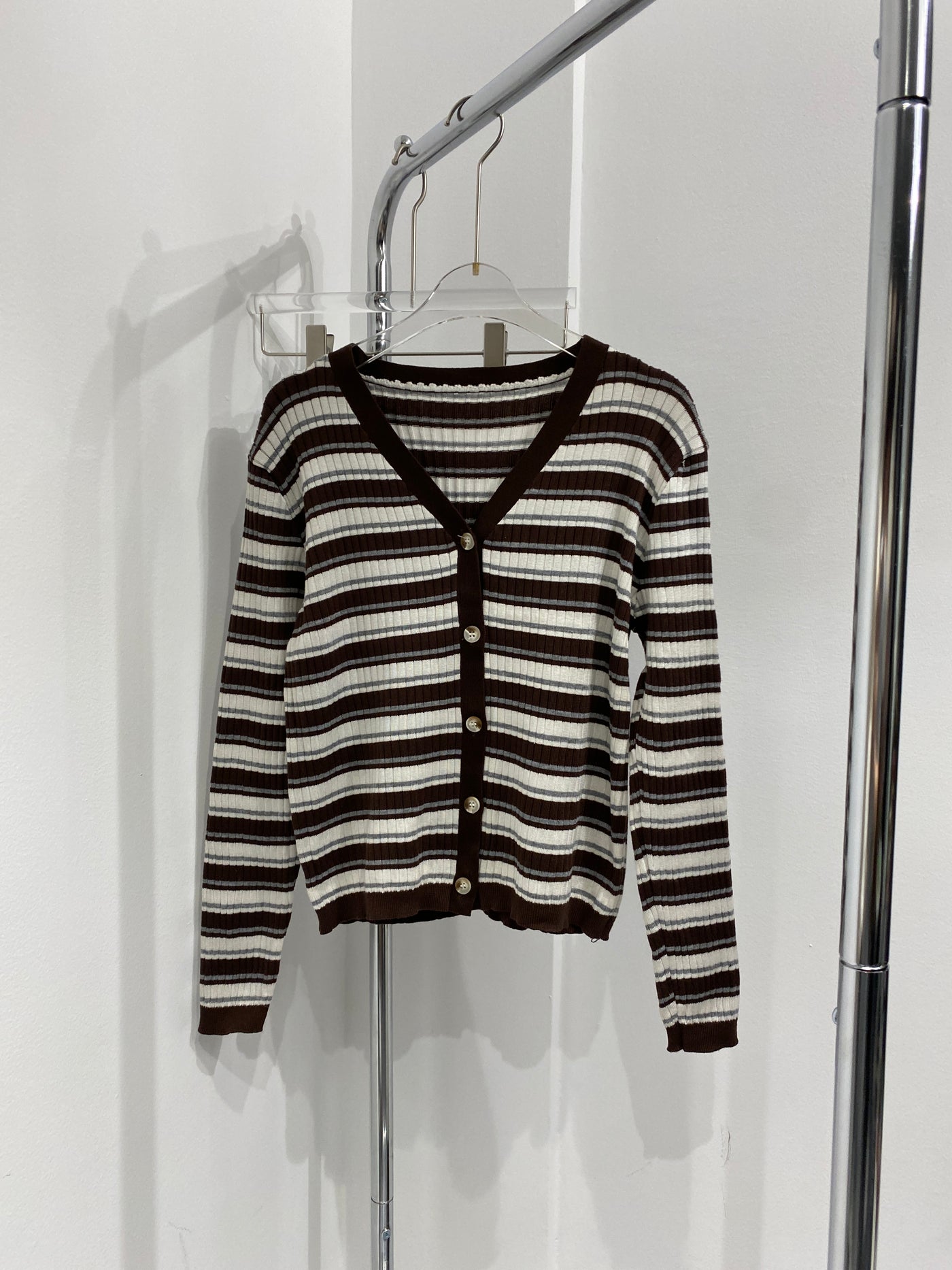 Stripped Knit Cardigan - Chocolate