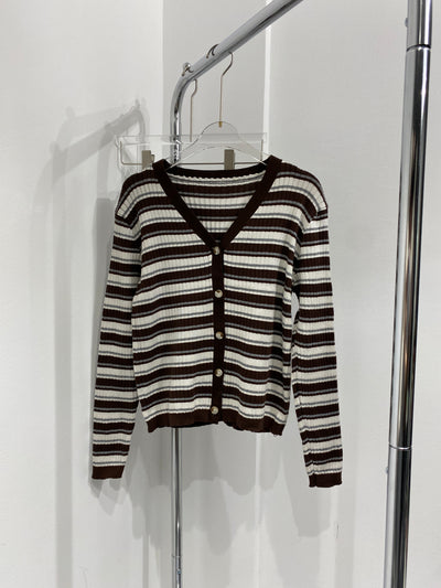 Stripped Knit Cardigan - Chocolate