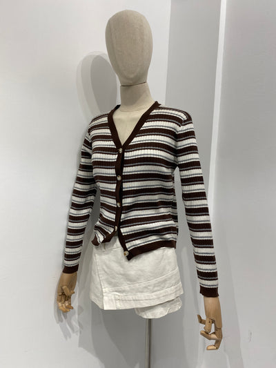 Stripped Knit Cardigan - Chocolate