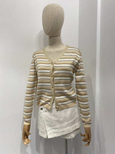 Stripped Knit Cardigan - Almond