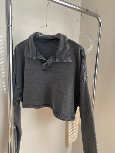 Cropped Boxy Polo Sweatshirt