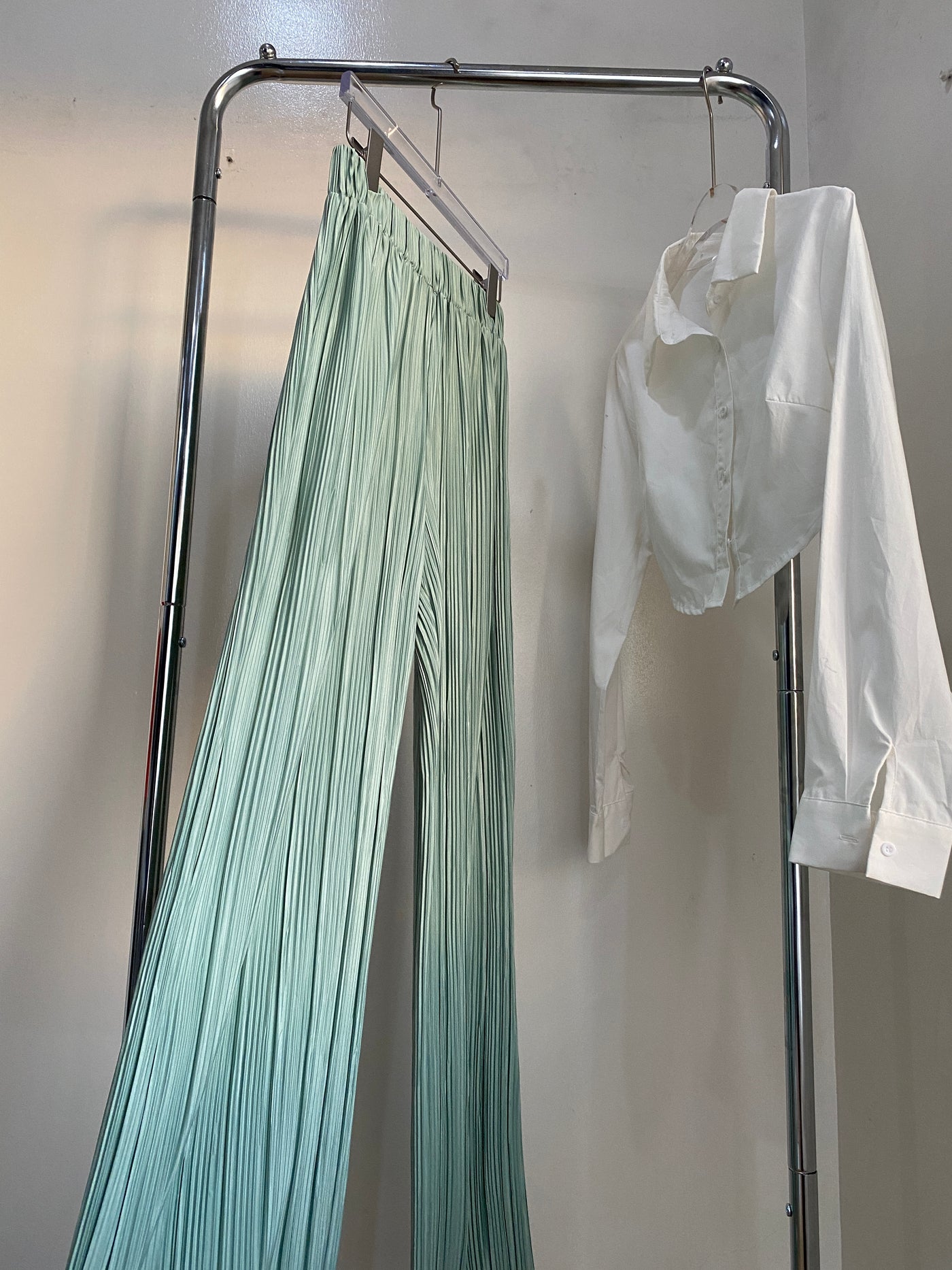 Wide Leg Plisse Trousers
