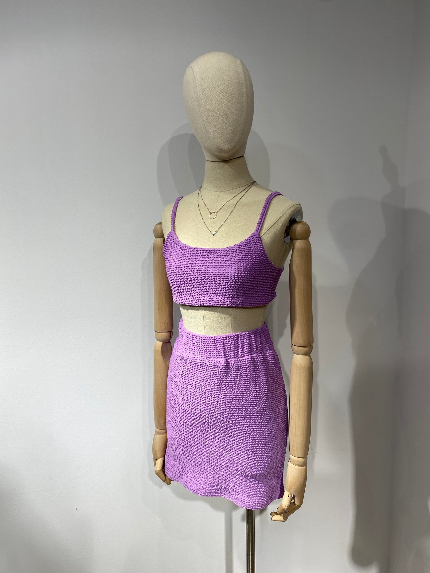 Textured Knit Crop Top and Skirt Co-ord Set - Orchid