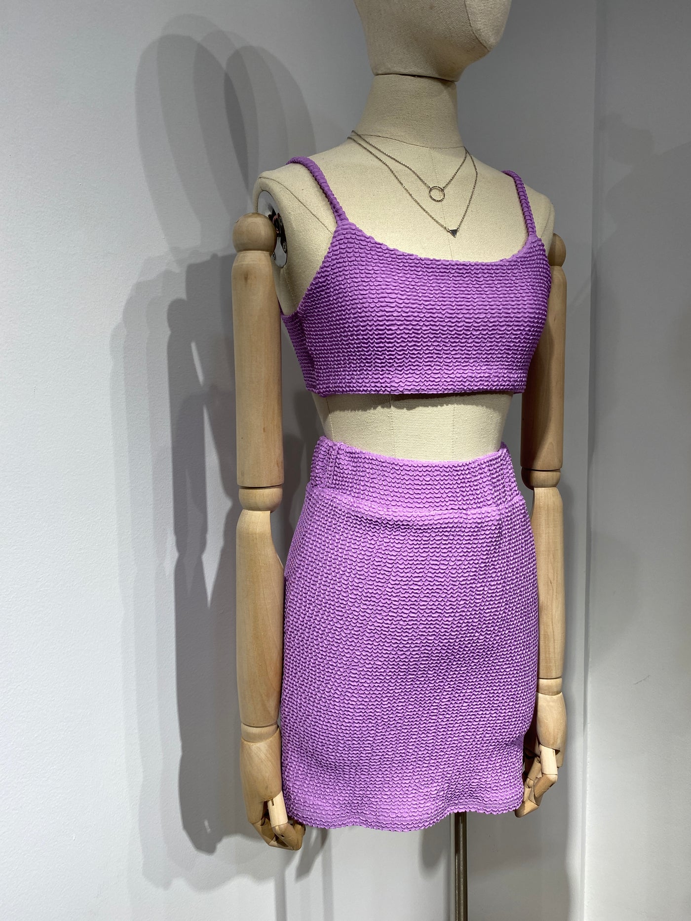 Textured Knit Crop Top and Skirt Co-ord Set - Orchid