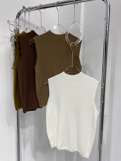 Sleeveless Mock Neck Knit Top - Moss