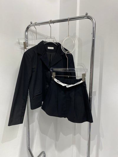 Cropped Blazer and Mini Skirt Set - Black