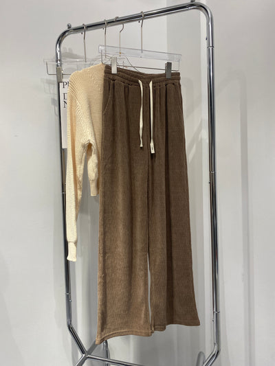 Textured Wide Leg Trousers - Latte