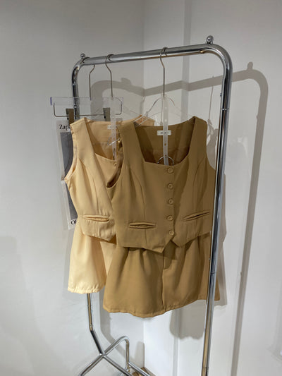 Cropped Vest and Skirt Co-ord Set - Cream