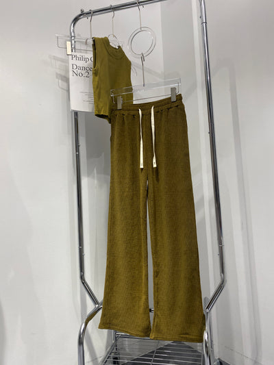 Textured Wide Leg Trousers - Moss