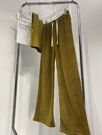 Textured Wide Leg Trousers - Moss