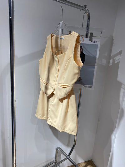 Cropped Vest and Skirt Co-ord Set - Cream