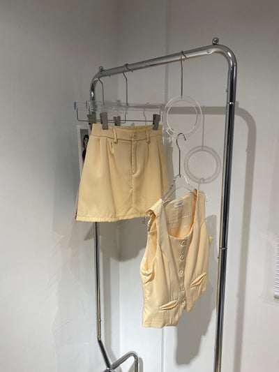 Cropped Vest and Skirt Co-ord Set - Cream
