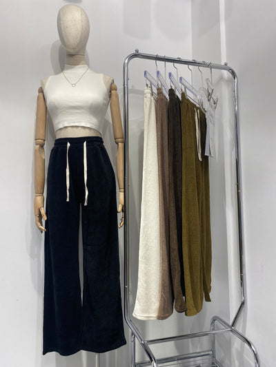 Textured Wide Leg Trousers - Latte