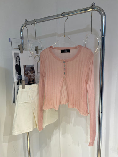 Half Button Cardigan - Blush