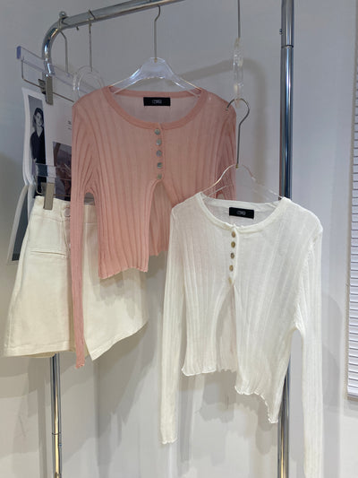 Half Button Cardigan - Blush