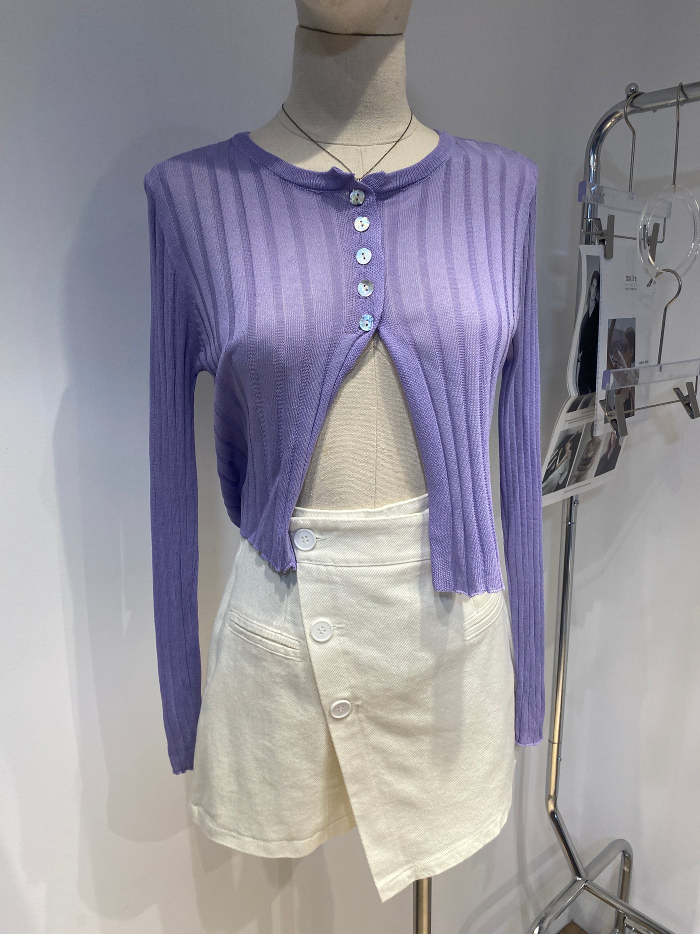 Half Button Cardigan - Lilac