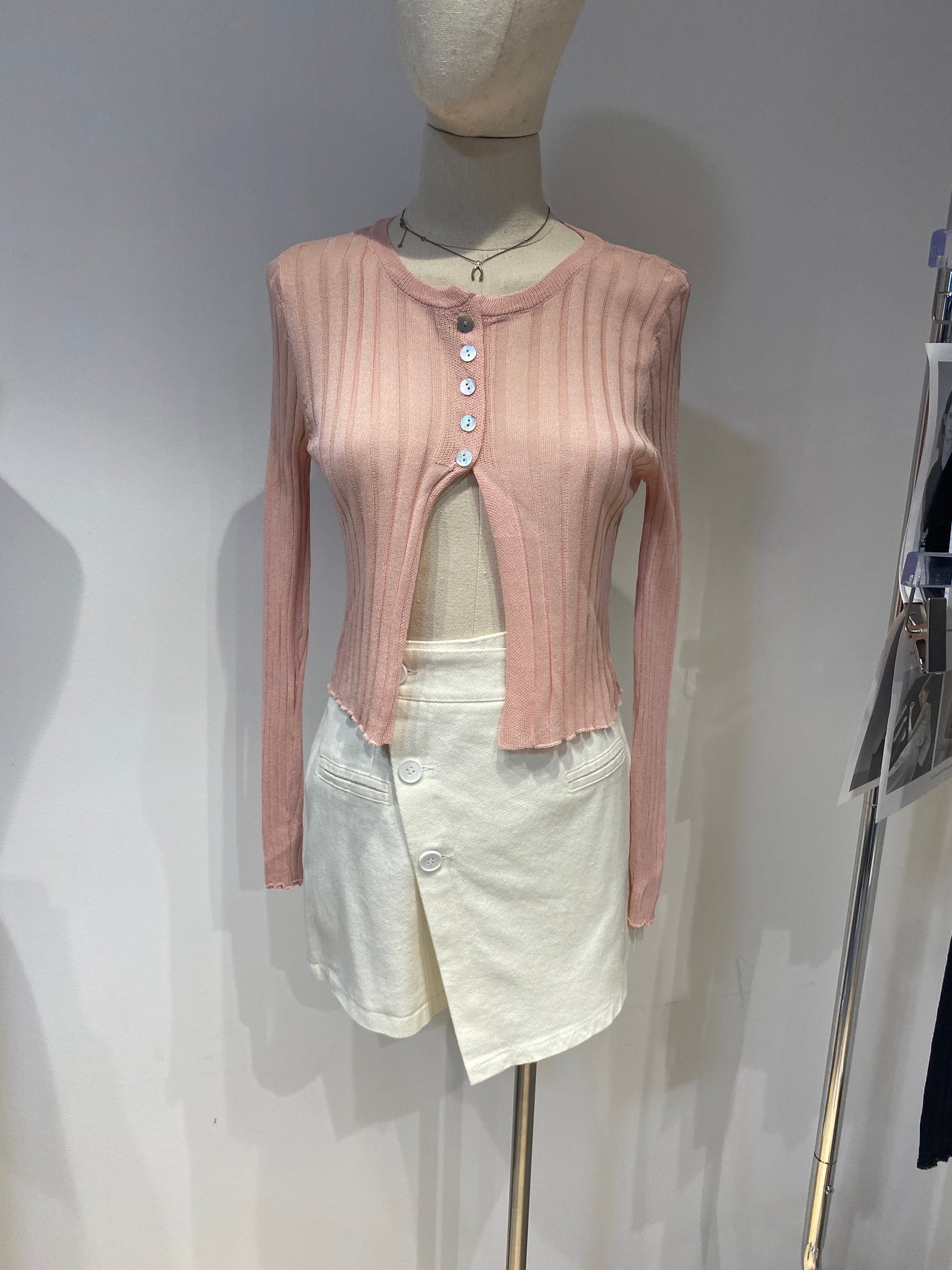 Half Button Cardigan - Blush