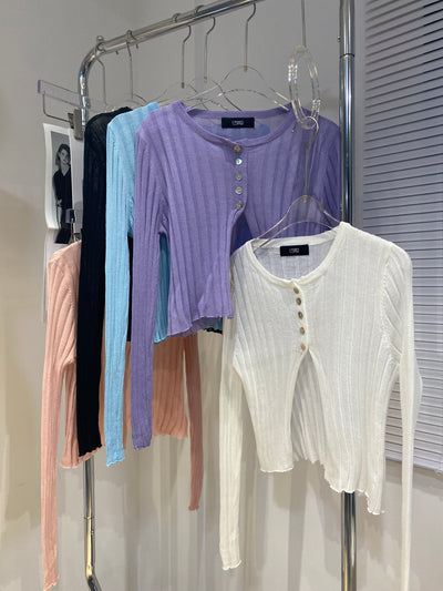 Half Button Cardigan - Blush