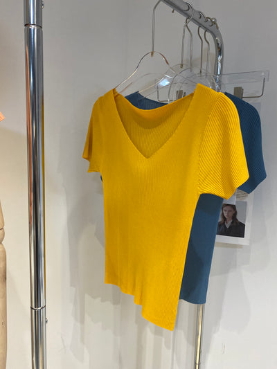 Ribbed Knit V-Neck Tee - Mango