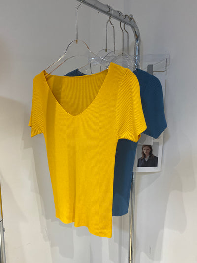 Ribbed Knit V-Neck Tee - Mango