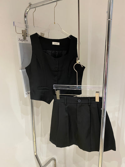 Cropped Vest and Skirt Co-ord Set - Black