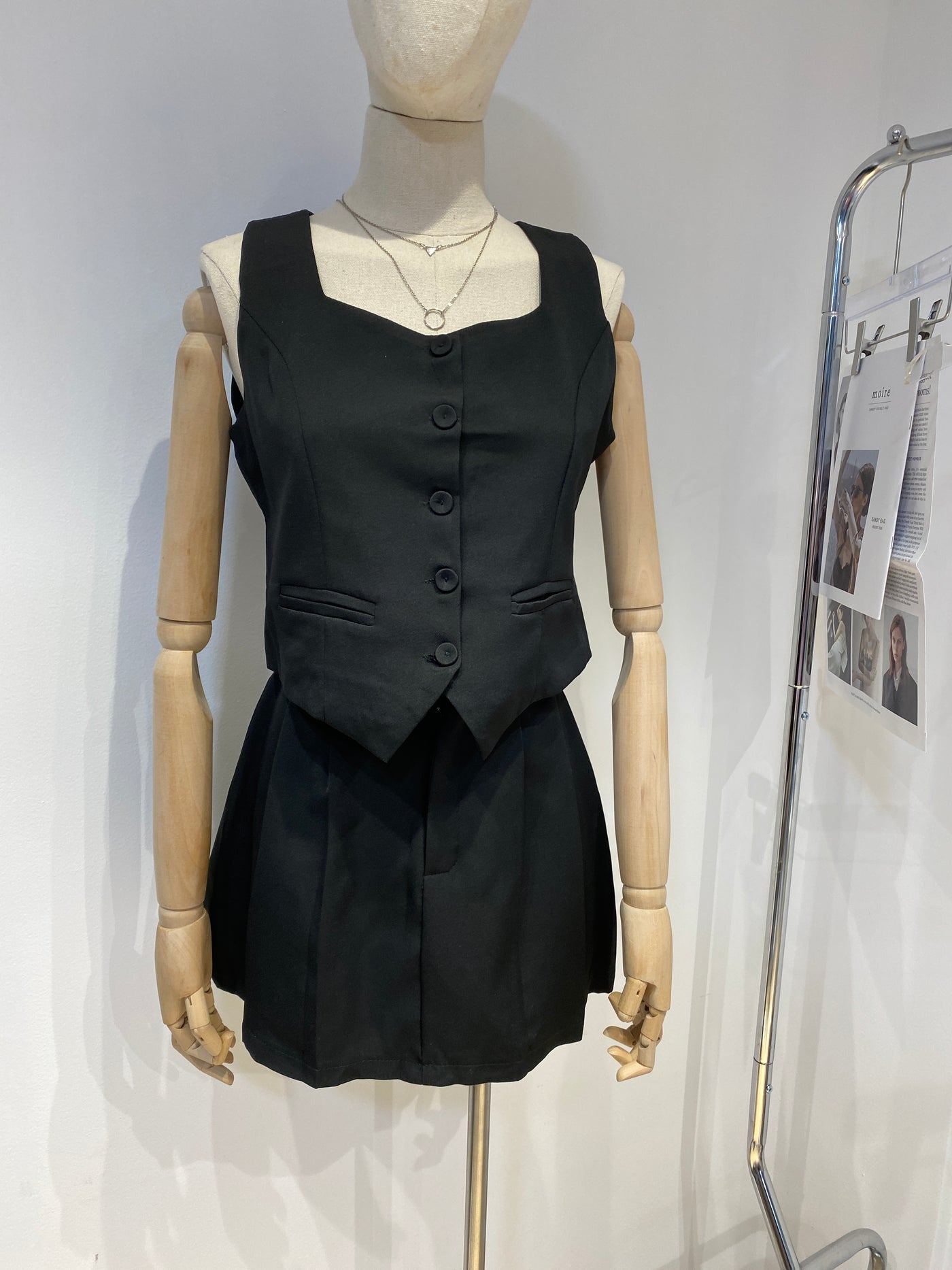 Cropped Vest and Skirt Co-ord Set - Black