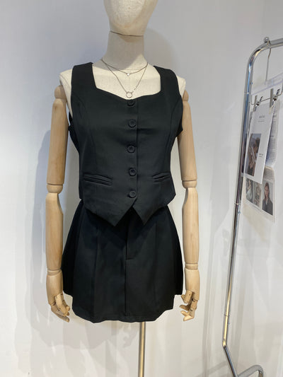 Cropped Vest and Skirt Co-ord Set - Black