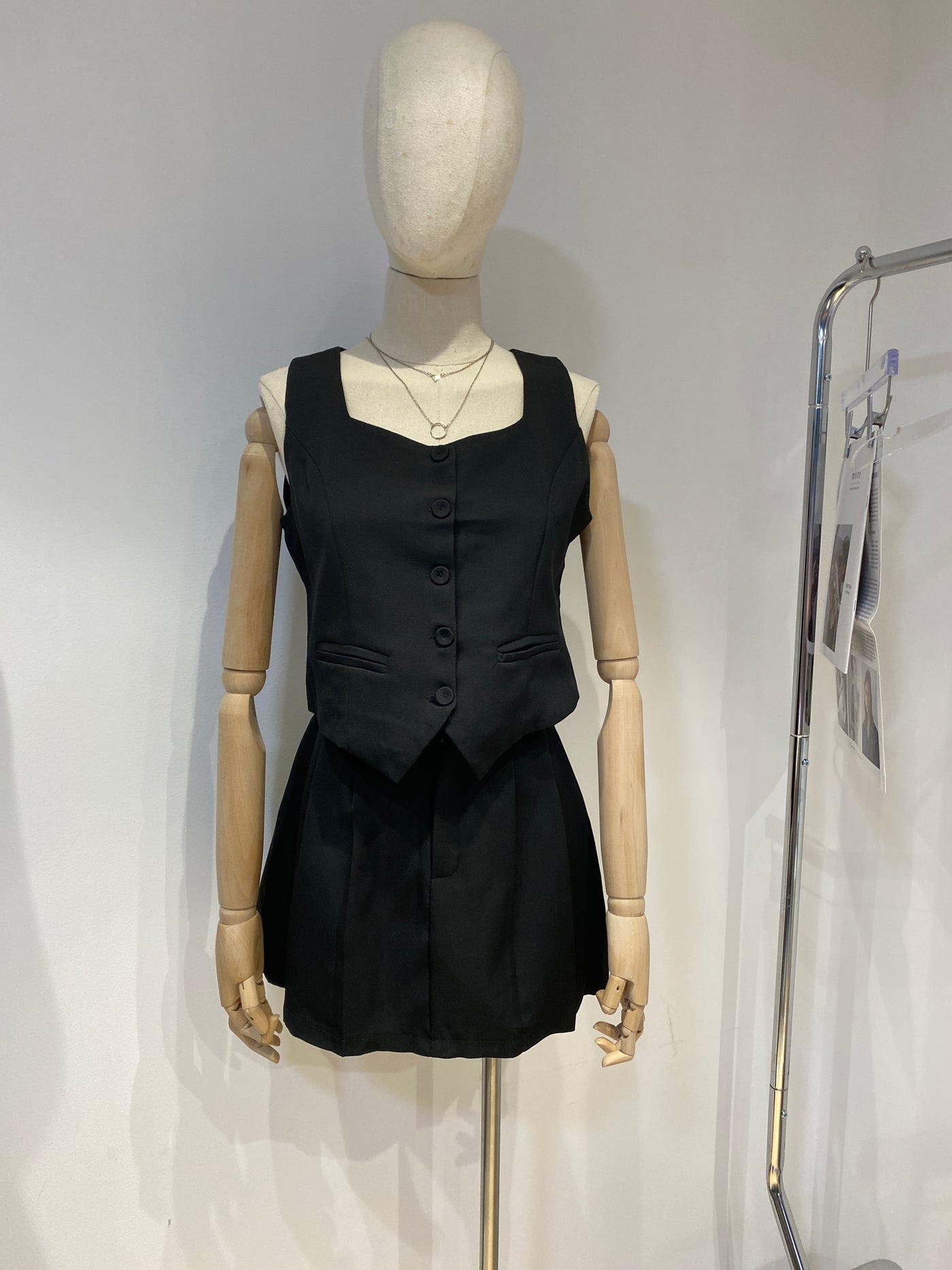 Cropped Vest and Skirt Co-ord Set - Black