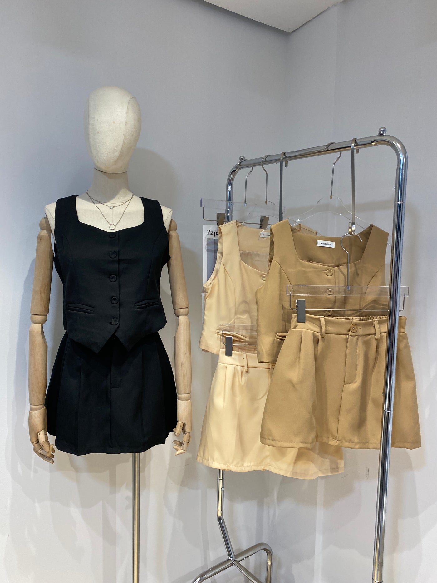 Cropped Vest and Skirt Co-ord Set - Black
