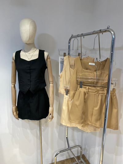 Cropped Vest and Skirt Co-ord Set - Cream