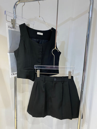 Cropped Vest and Skirt Co-ord Set - Black