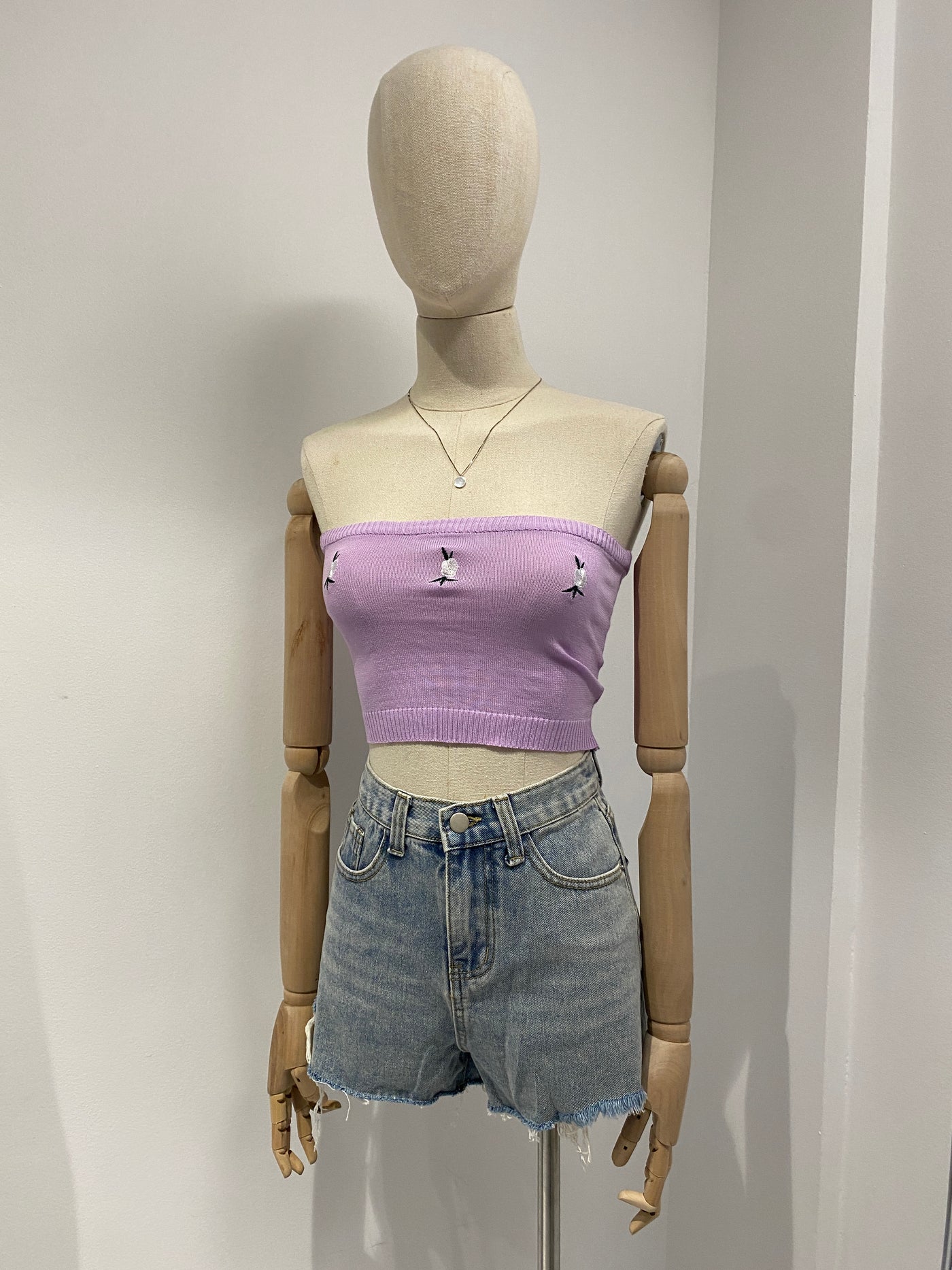 Floral Embroidered Tube Top - Lilac