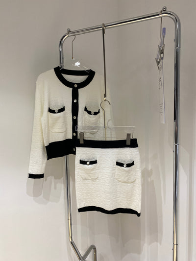 Knit Cardigan and Skirt Co-ord Set - White