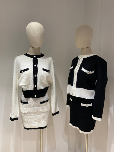 Knit Cardigan and Skirt Co-ord Set - White