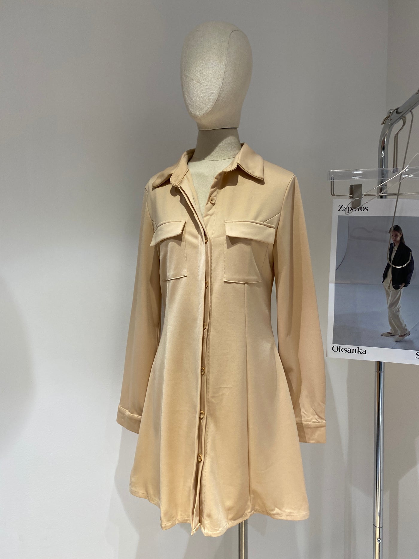 A-Line Shirt Dress - Nude
