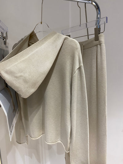 Knit Hoodie and Jogger Pants Co-ord Set - Almond
