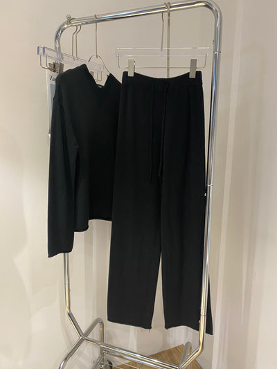 Knit Hoodie and Jogger Pants Co-ord Set - Black